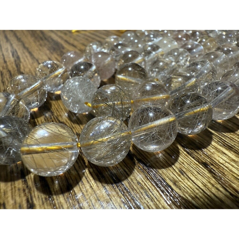 Fine Gem+ Rutilated Quartz Beads 10mm Round Gemstone Angel Hair